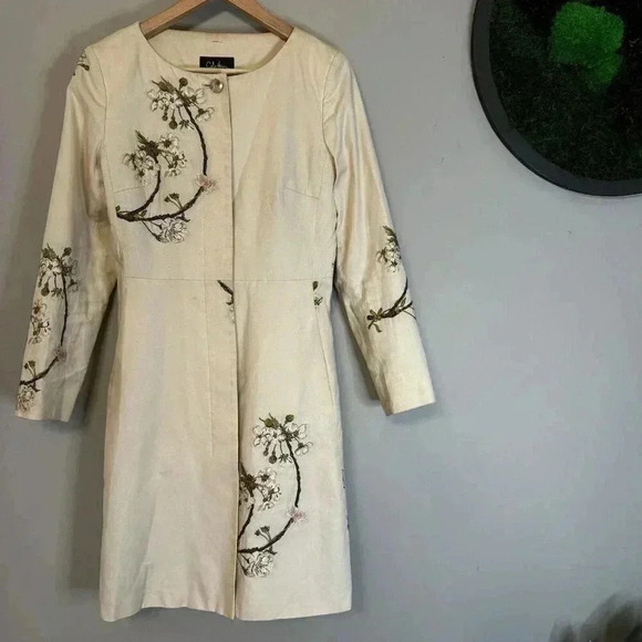 Cole Haan Women's size 2 Long Embroidered Coat Lined Dress Jacket - Picture 3 of 14